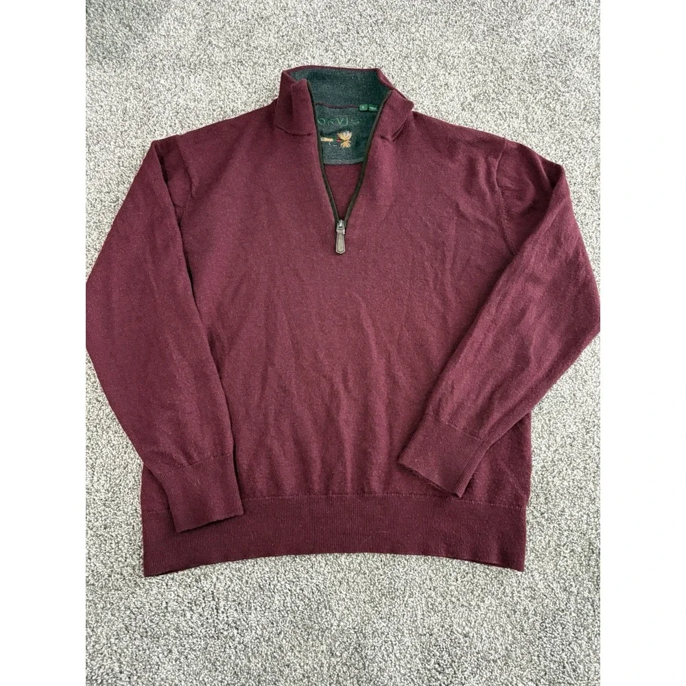 Orvis Mens Burgundy 100% Merino Wool Quarter Zip Pullover Sweater Large‎